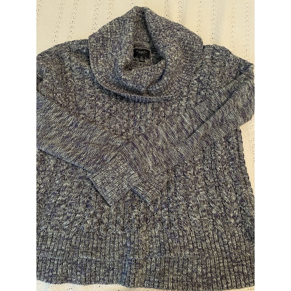 American‎ Eagle Outfitters Women Medium Cable Knit Sweater Purple Gray Cowl Neck